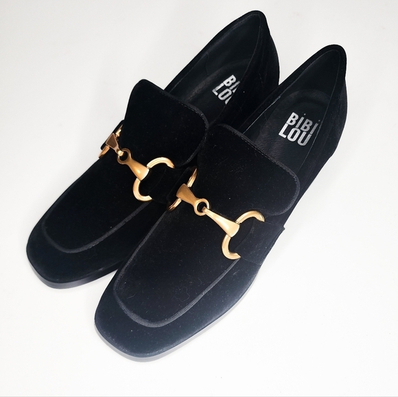 Bibi Lou Black Velvet Gold Bit Loafers 41 - Picture 2 of 7